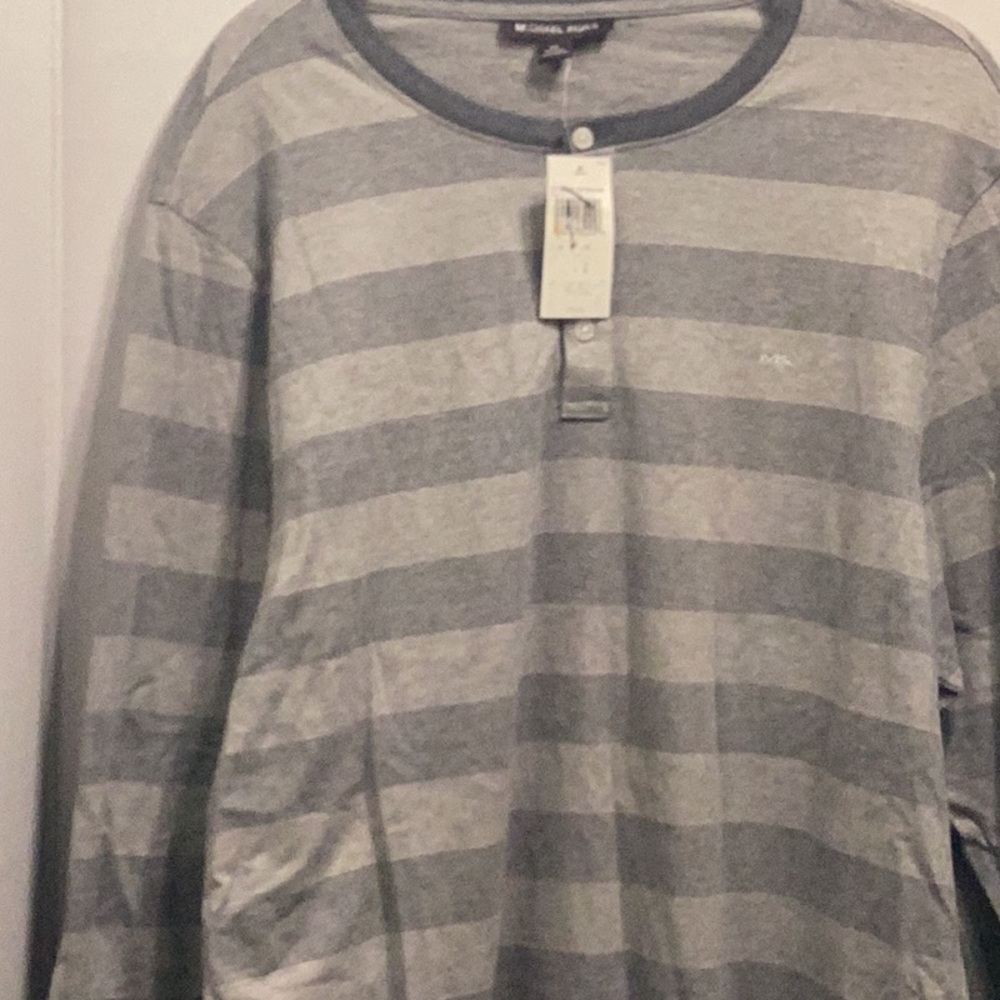 Michael Kors size XL, Men's Gray Striped Henley long sleeve Shirt